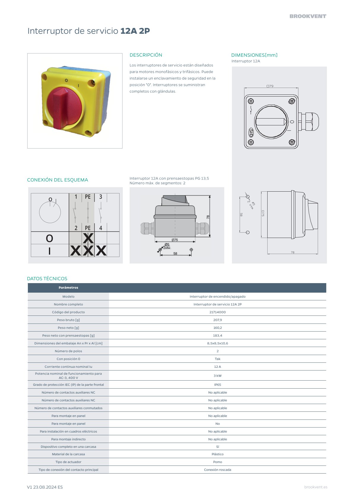 Inrruptor de servicio 12A 2P